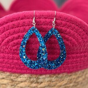 Blue Glitter Teardrop Earrings